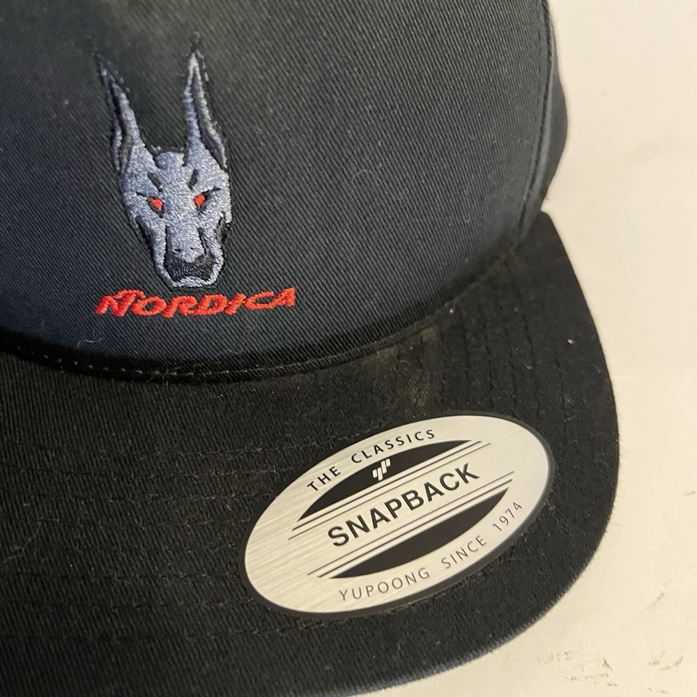Yupoong Black Snapback Cap Adjustable Embroidered Doberman Green Under Brim